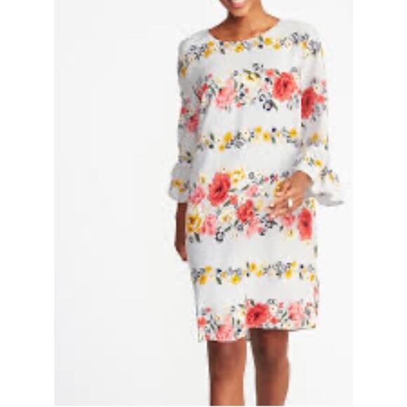 Old Navy floral flutter sleeve Size L red pink and yellow Maxi Dress - Picture 1 of 10